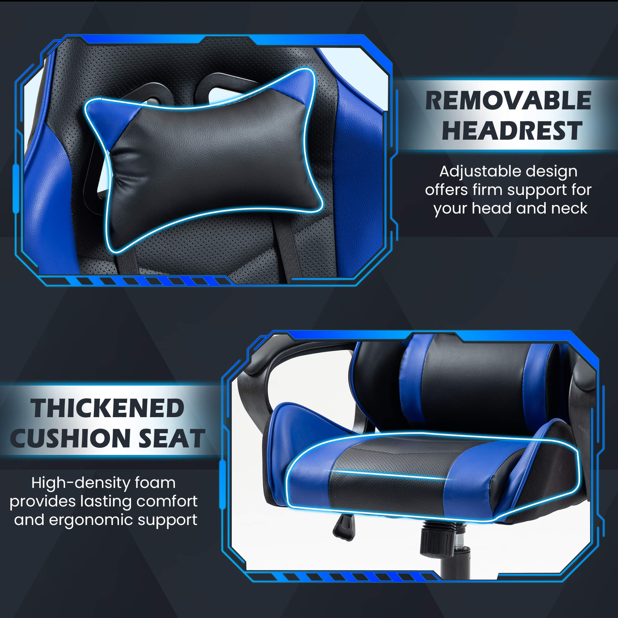 HOMREST Gaming Chair, Ergonomic Computer Gamer Chair with Massage Lumbar Support & Rocking High Back, Height Adjustable, Blue