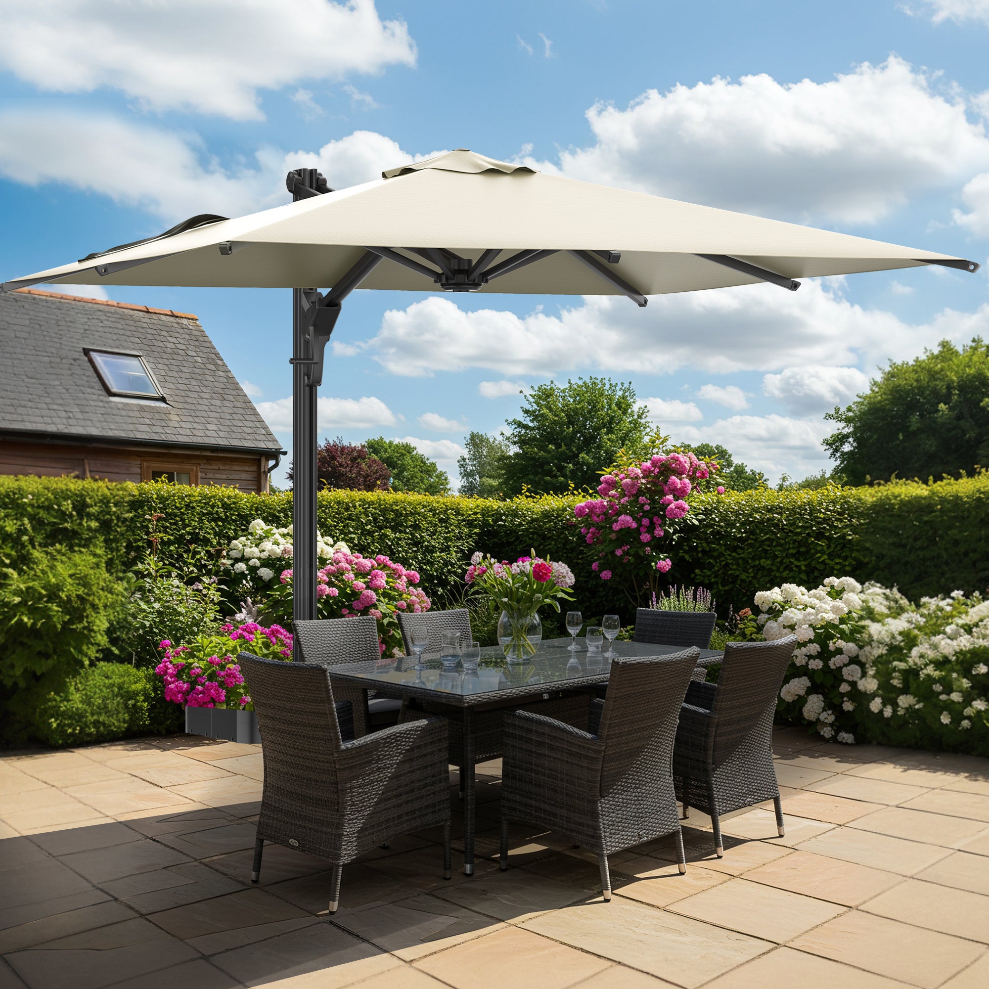 HOMREST 10x13ft Large Rectangular Cantilever Umbrella with 360° Rotation & 6 Adjustable Heights, Outdoor Patio Umbrella for Garden, Pool, Deck, Yellow
