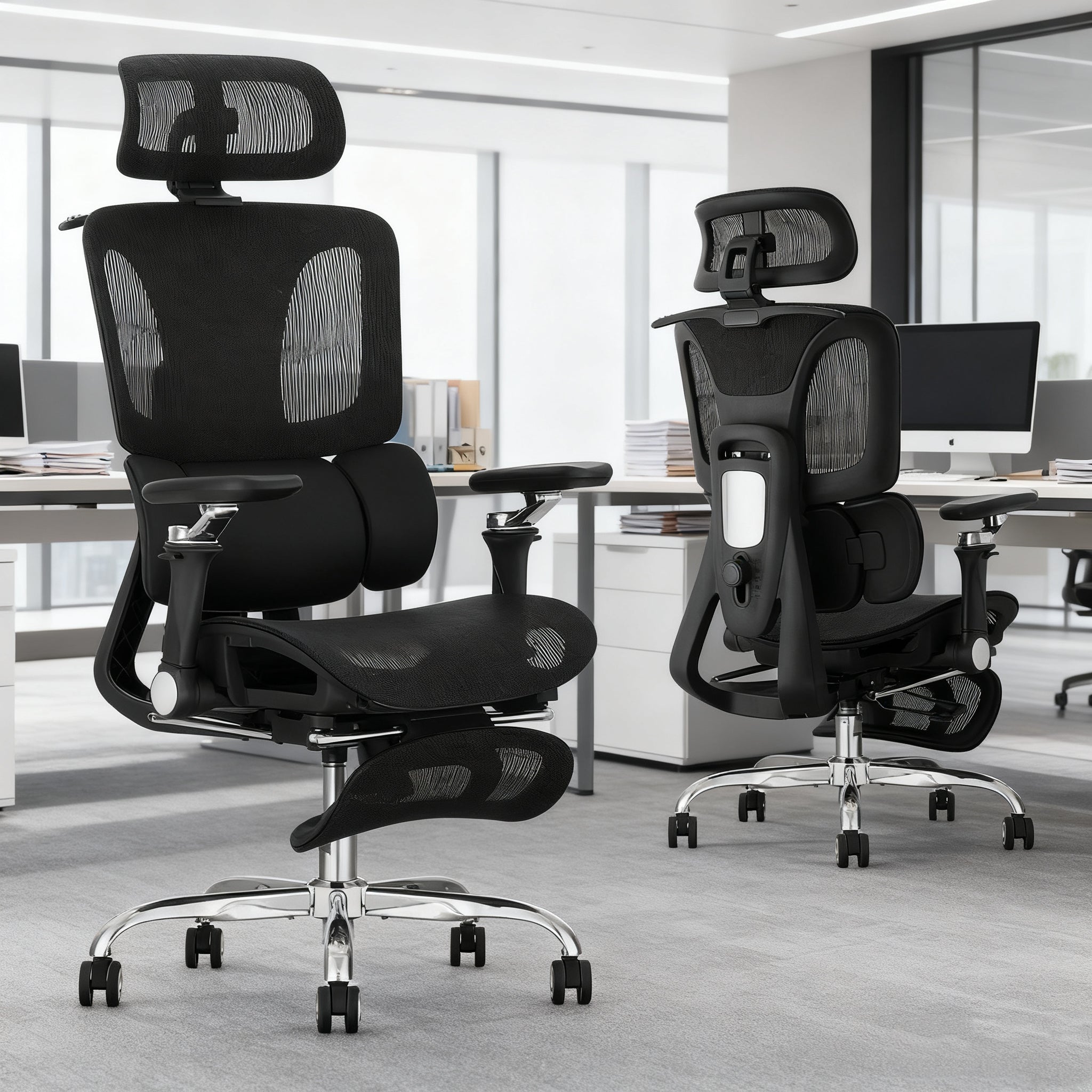 HOMREST Ergonomic Office Chair with 3-Zone Dynamic Lumbar Support, Big and Tall Mesh Office Chair with Footrest, Adjustable Seat Depth,4D Headrest,6D Armrests, Swivel Executive Chair for Home Office,Black