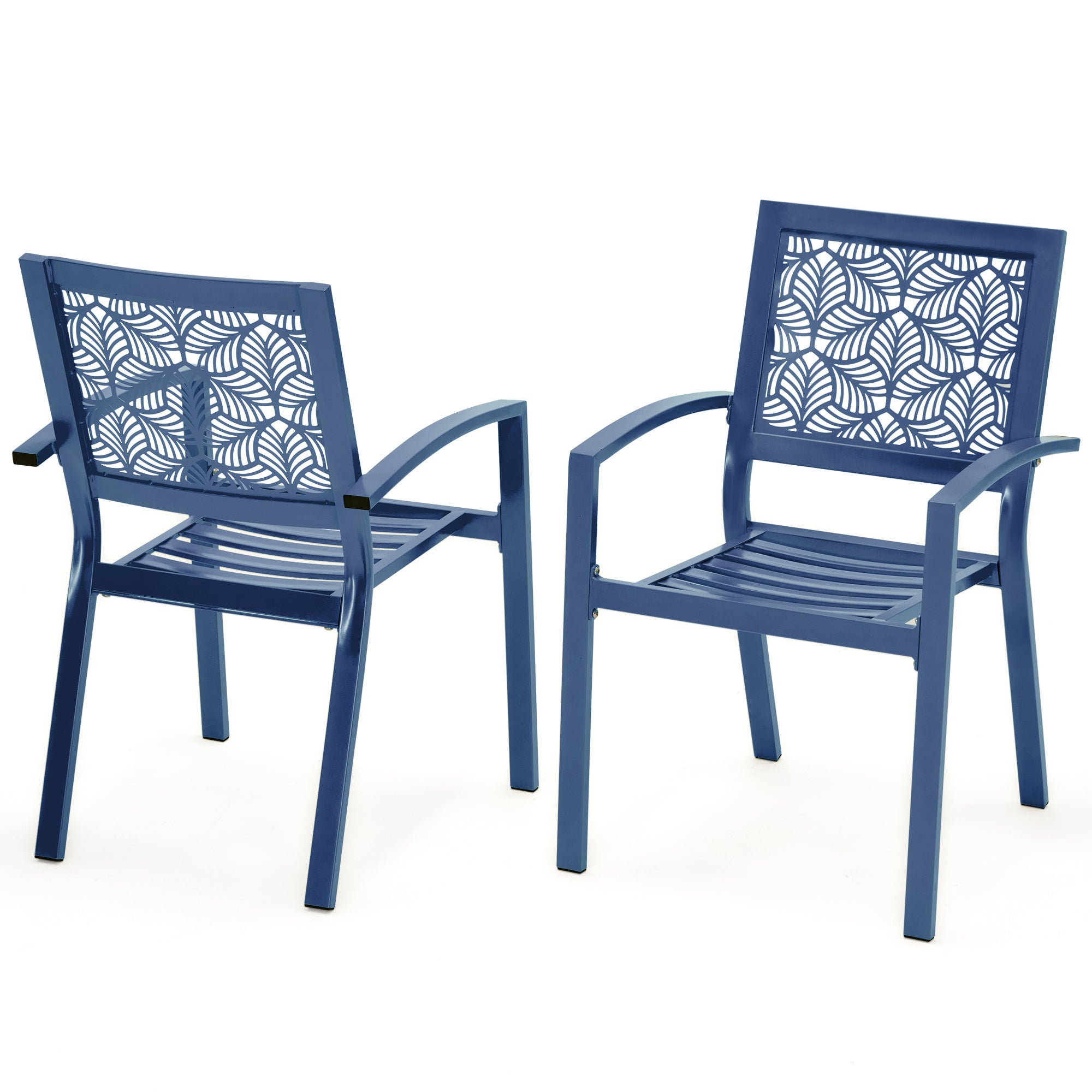 HOMREST 3-Piece Outdoor Bistro Set – Metal Chairs & Table, Floral Back Design, Peacock Blue