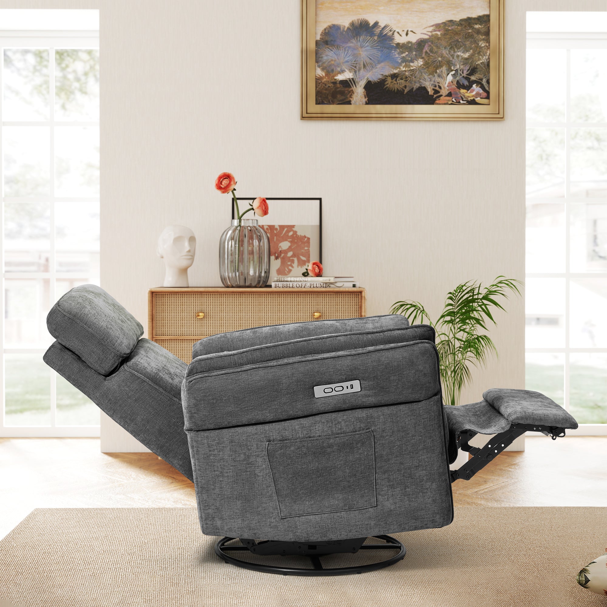 HOMREST Power Swivel Rocking Recliner Chair with Adjustable Headrest and Armrests for Living Room, Nursery, Gray