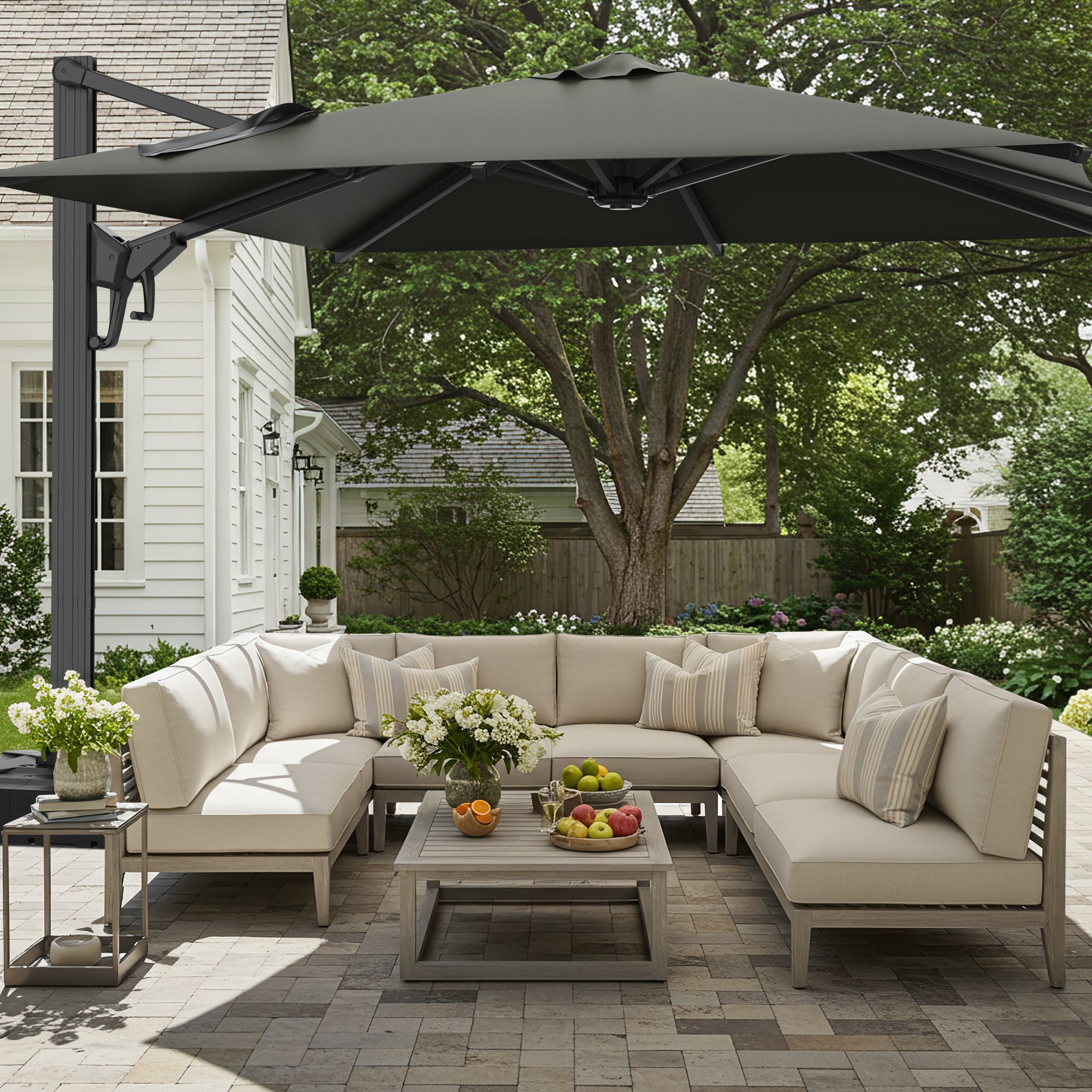 HOMREST 10x10ft Large Rectangular Cantilever Umbrella with 360° Rotation & 6 Adjustable Heights, Gray (Base Excluded)