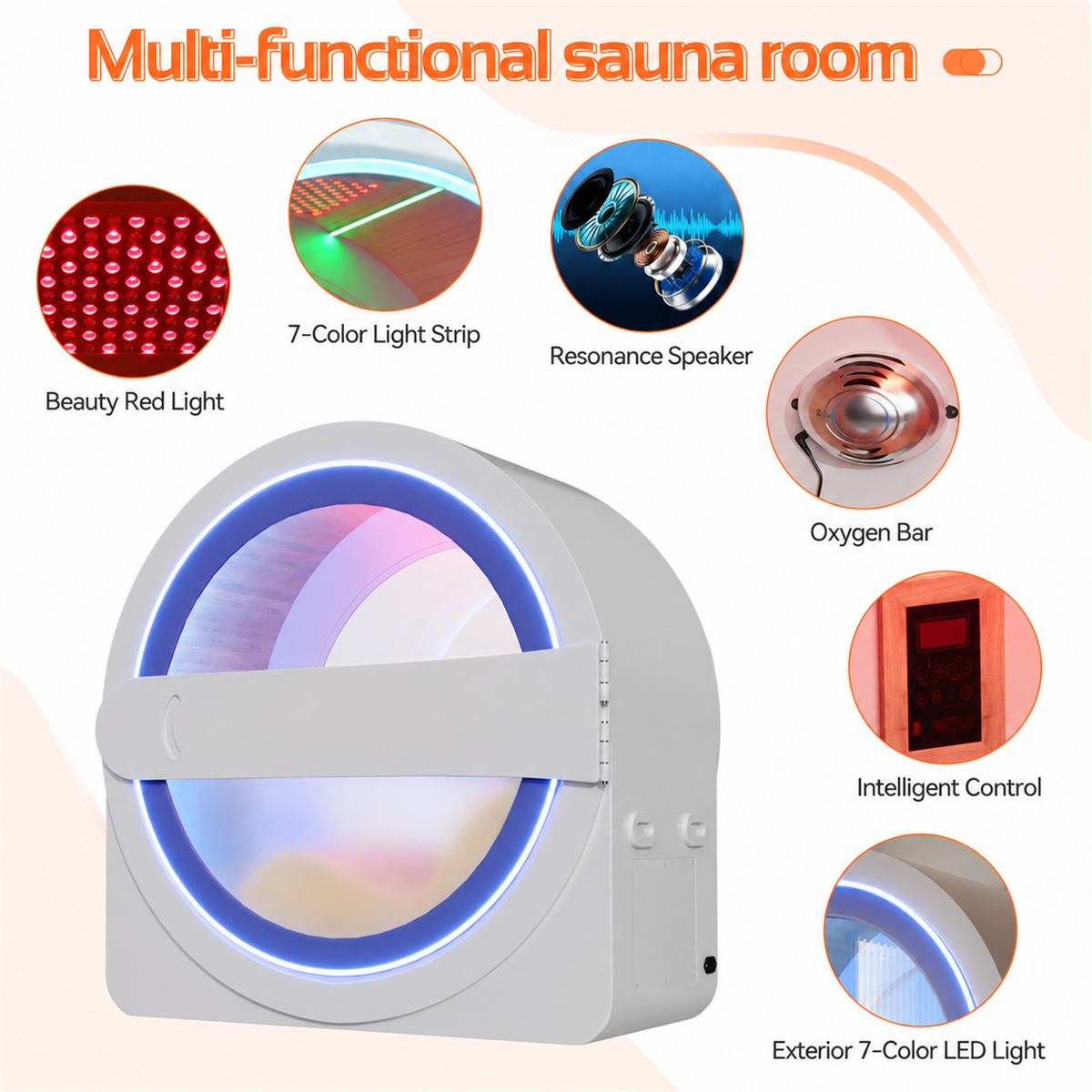 HOMREST Space-Capsule Infrared Sauna with Lounger & Dual-Wave Beauty Light|Pre-Order