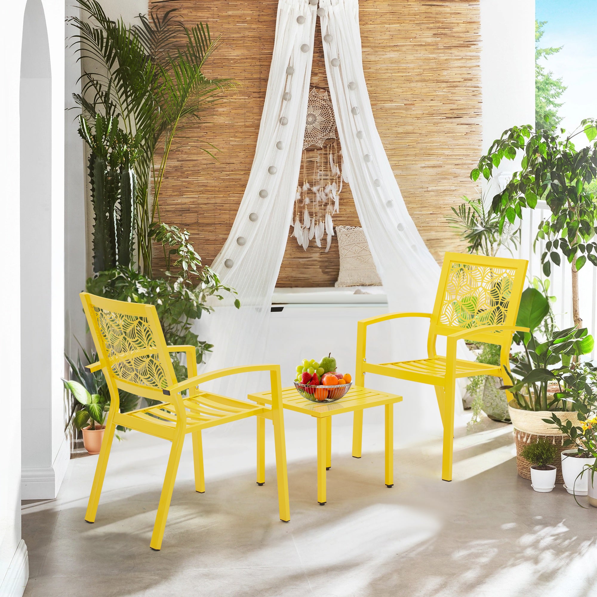 HOMREST 3-Piece Outdoor Bistro Set – Metal Chairs & Table, Yellow