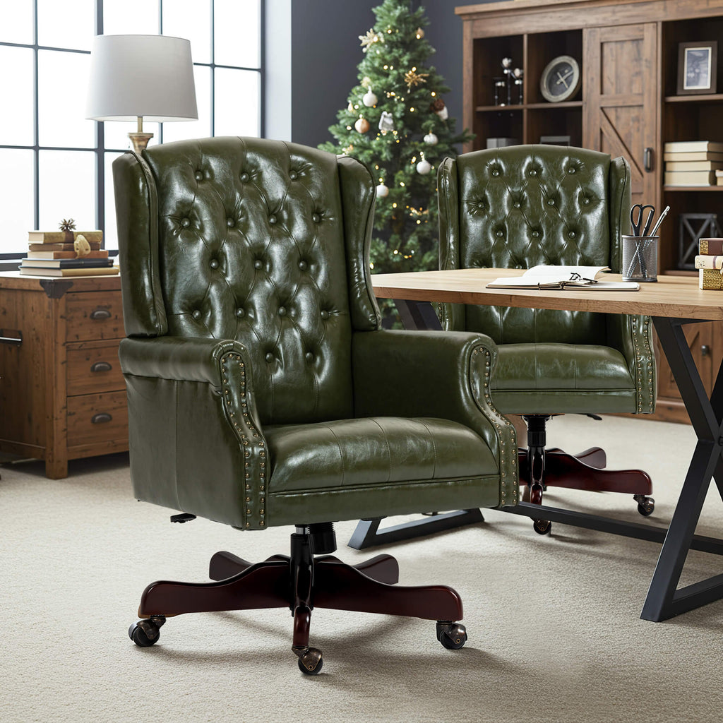 Homrest Executive Wingback Office Chair – Green PU Leather High Back Desk Chair