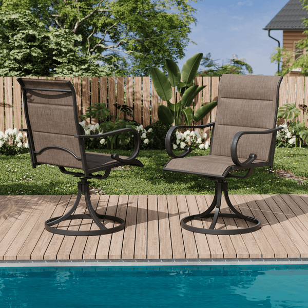 HOMREST Swivel Outdoor Chairs Set of 8, High Back Padded Textilene Patio Dining Chairs with Metal Frame, Brown