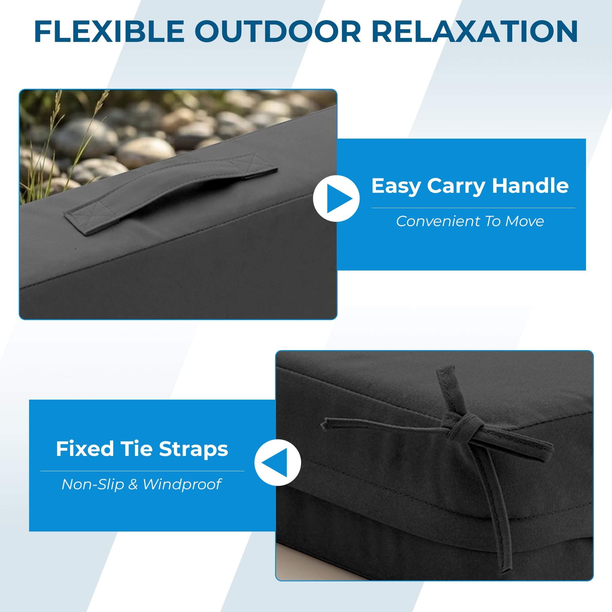 HOMREST Patio Furniture Cushions Set of 2 with Handle and Ties, Waterproof Fade-Resistant Outdoor Couch Cushions, Chair Pads for Dining Chairs, Gray