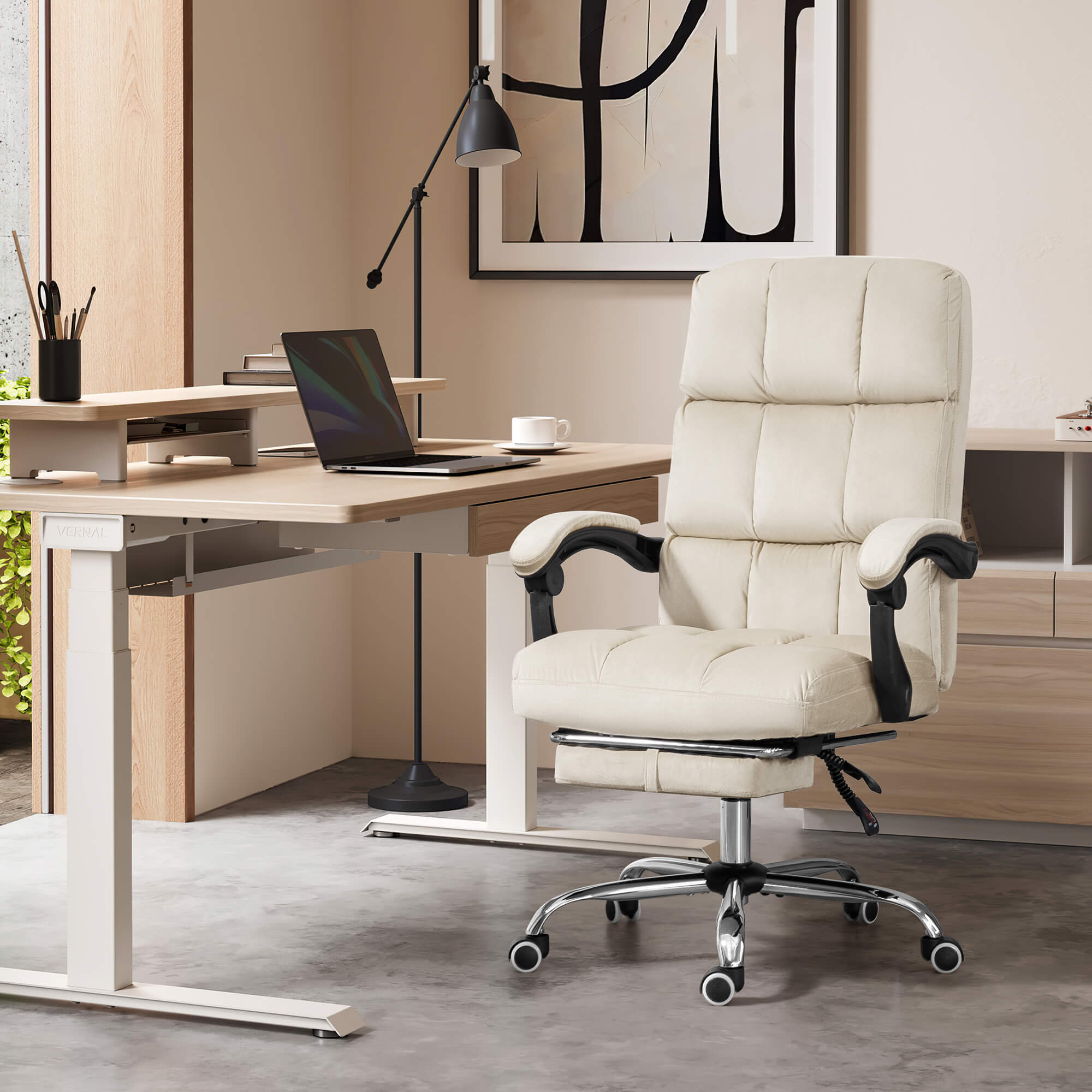 Homrest Velvet Executive Office Chair with Footrest – Adjustable Recline, High Back Comfort
