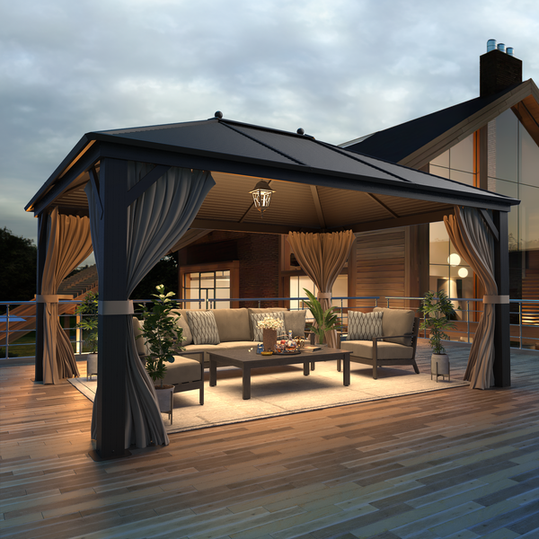 Homrest 10'x13' Galvanized Steel Hardtop Gazebo Aluminum Frame with Netting Curtains - Homrest