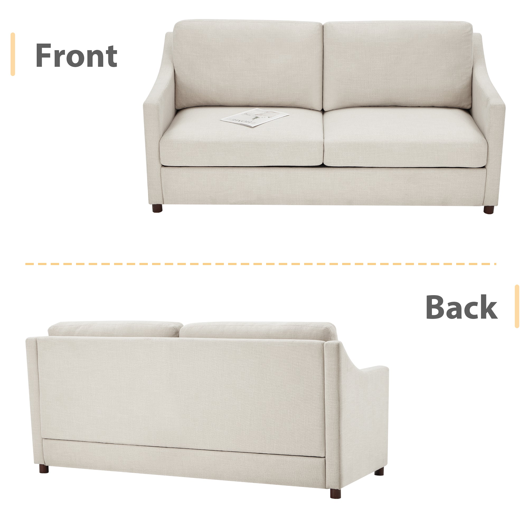 Loveseat Sofa, Upholstered Couch with Removable Cover for Living Room, Beige | Homrest Furniture