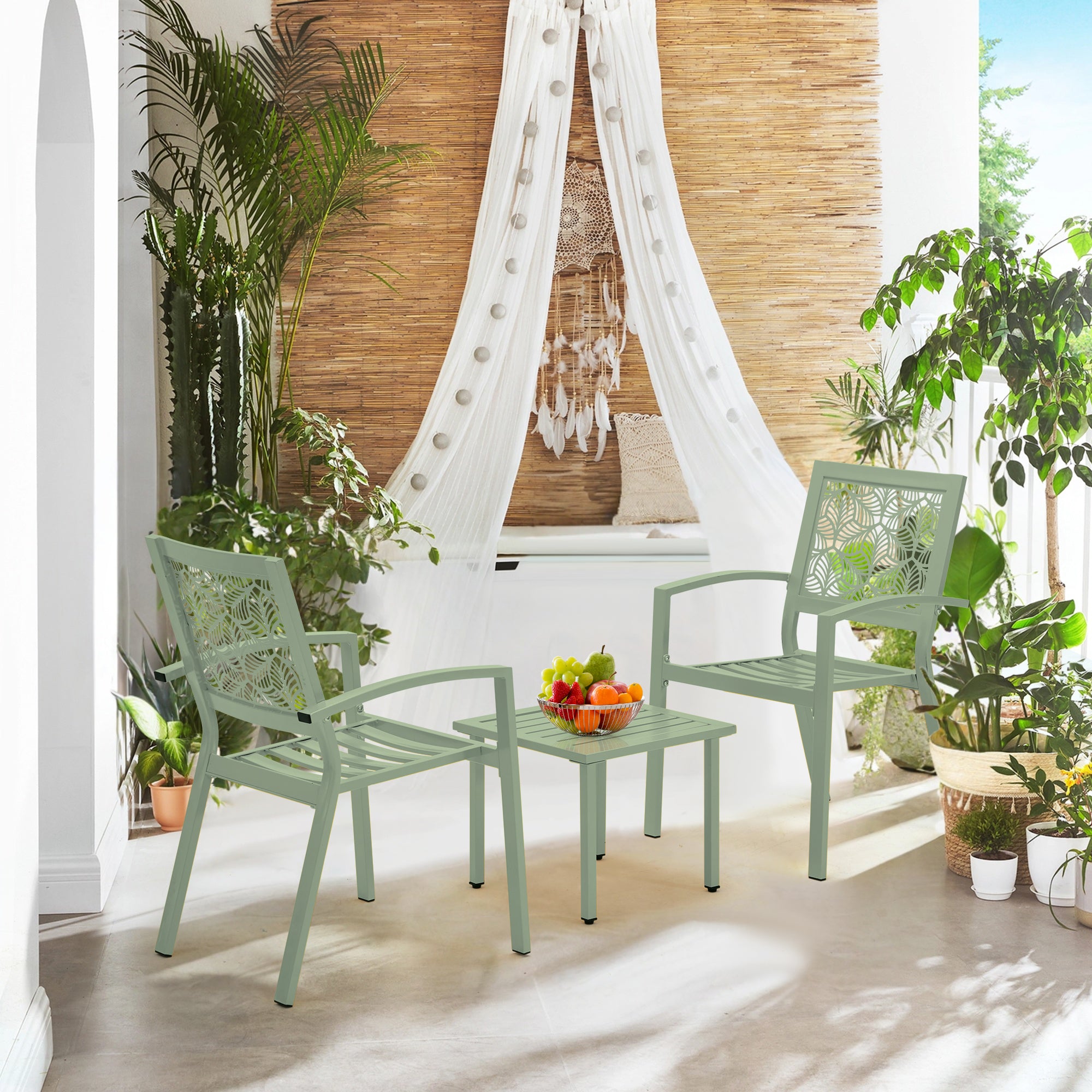 HOMREST 3-Piece Outdoor Bistro Set – Metal Chairs & Table, Sage Green