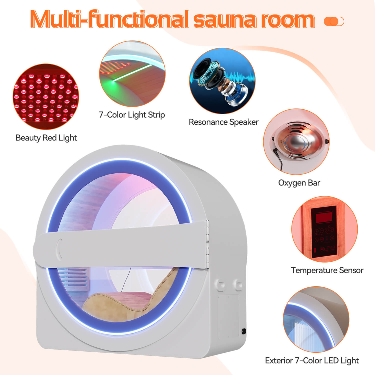 HOMREST Space-Capsule Infrared Sauna with Lounger & Dual-Wave Beauty Light|Pre-Order