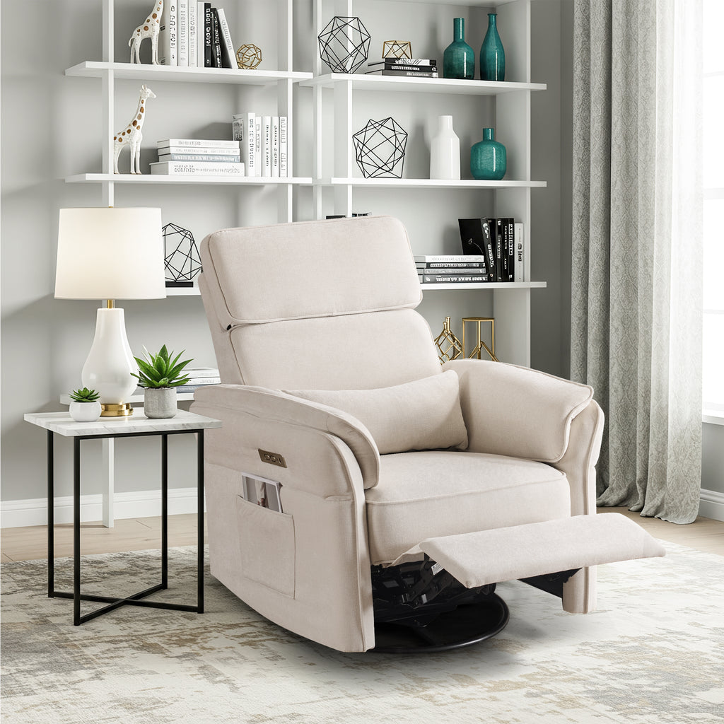 HOMREST Power Swivel Rocking Recliner Chair with Adjustable Headrest and Armrests for Living Room, Nursery, Beige