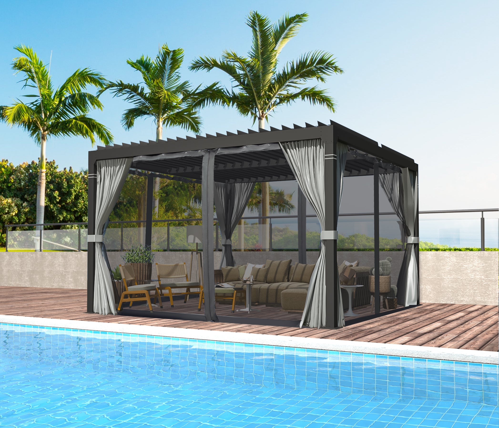 HOMREST Louvered Pergola 10x10 Outdoor Hard Top Pergola with Aluminum Frame, Gray-Black
