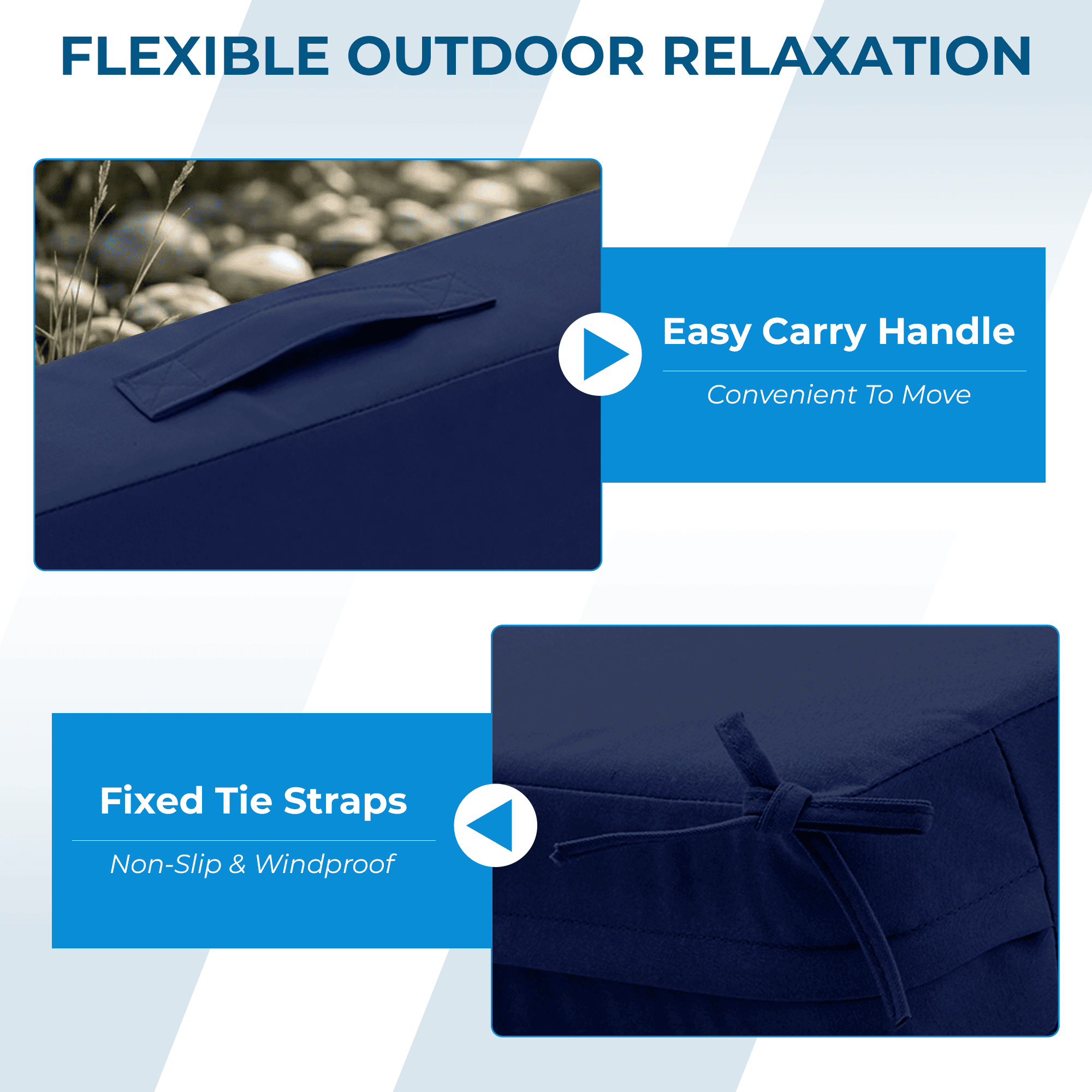 HOMREST Patio Furniture Cushions with Handle and Ties, Waterproof, Fade-resistant Outdoor Couch Cushion, Chair Pads for Dining Chairs, Navy blue