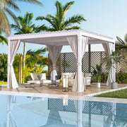 HOMREST Louvered Pergola 12x12 Outdoor Hard Top Pergola with Aluminum Frame and Adjustable Metal Rainproof Roof for Garden & Patio, Curtains and Netting Included, White