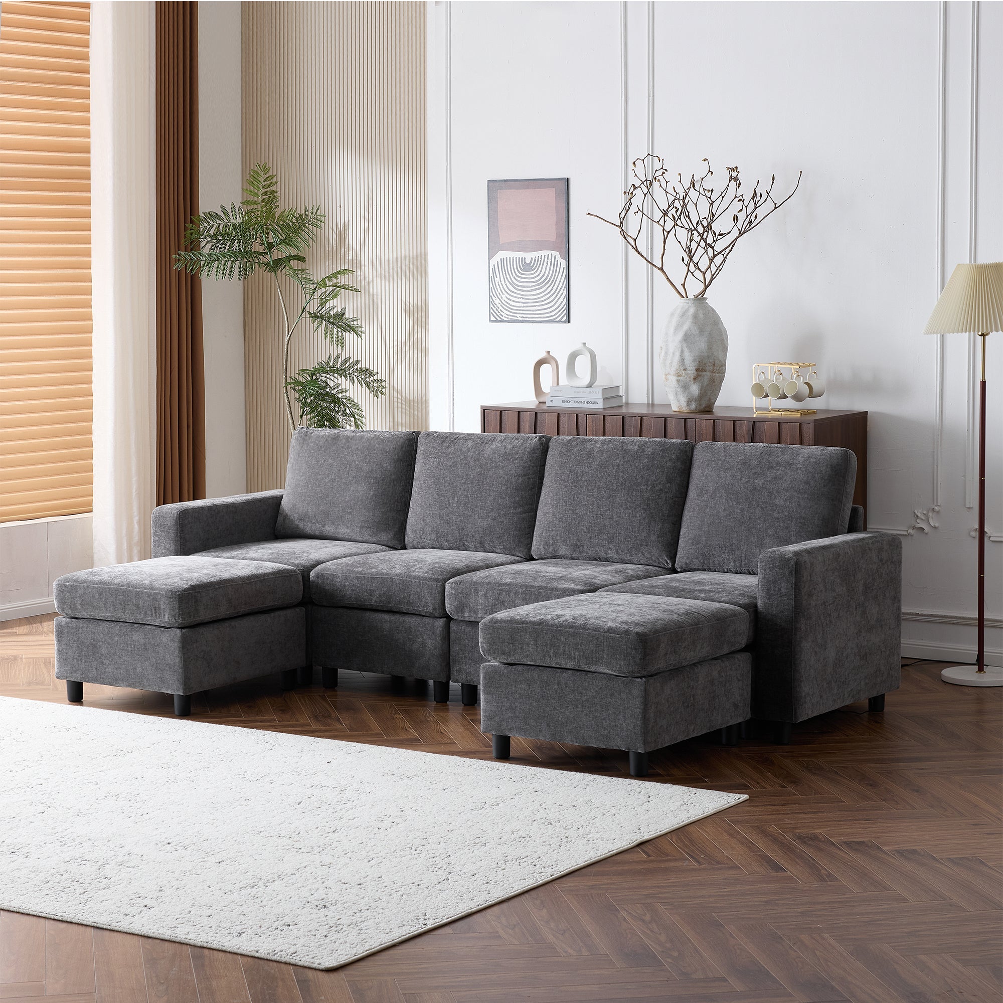 Homrest 6  Piece Modular Sectional Couch with Storage, 4 Single Seats, 2 ottomans, Dark Gray