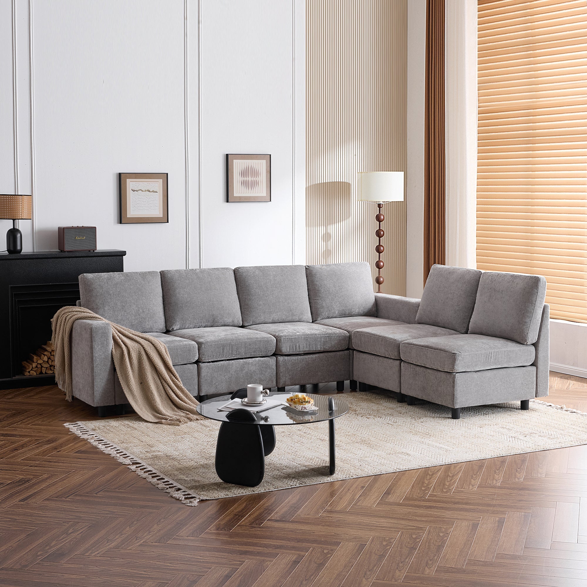 Homrest 6  Piece Modular Sectional Couch with Storage for Living Room, Light Grey