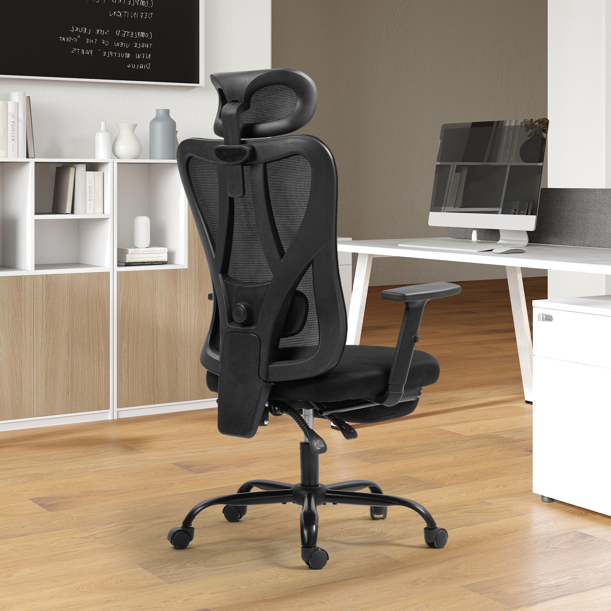 Homrest High-Back Ergonomic Mesh Office Chair with Footrest – Black