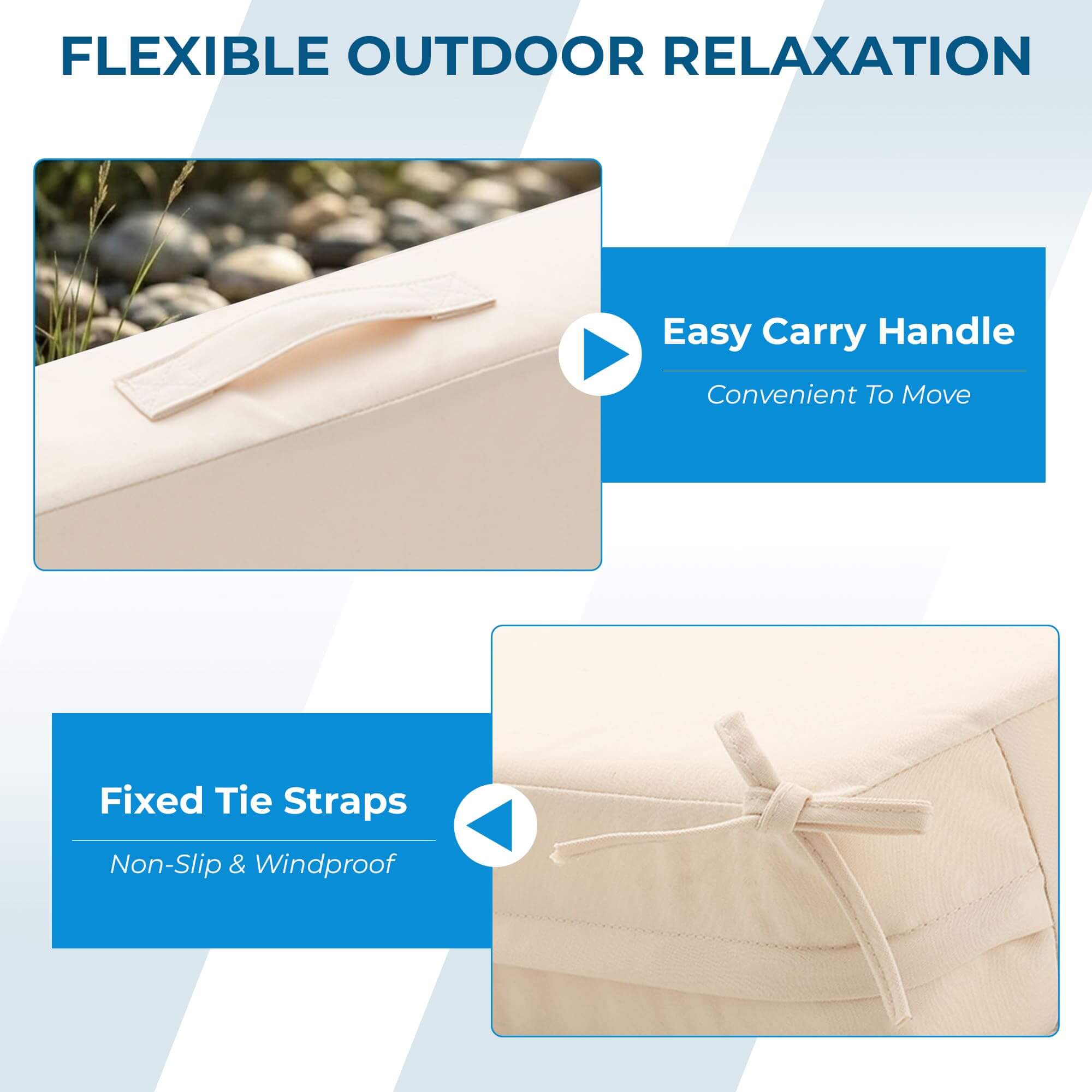 HOMREST Patio Furniture Cushions Set of 2 with Handle and Ties, Waterproof Fade-Resistant Outdoor Couch Cushions, Chair Pads for Dining Chairs, Beige