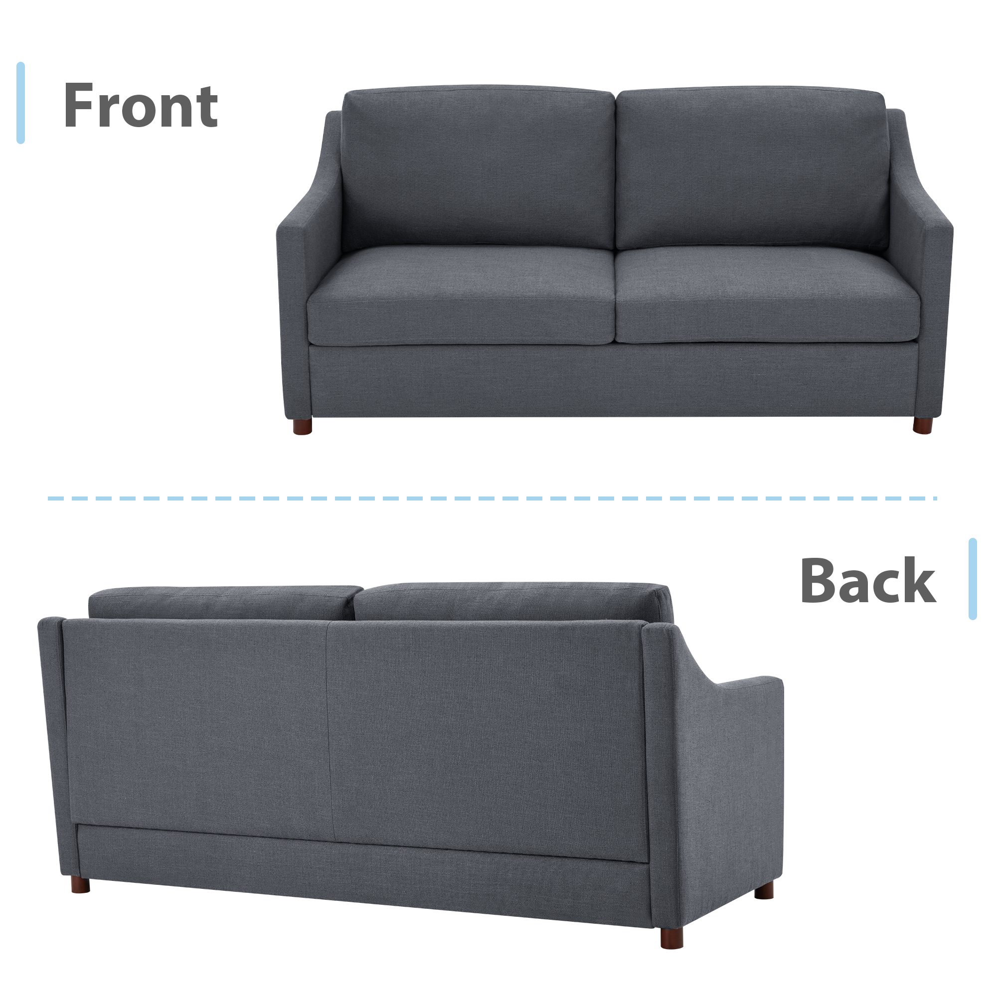 Loveseat Sofa, Upholstered Couch with Removable Cover for Living Room, Gray | Homrest Furniture