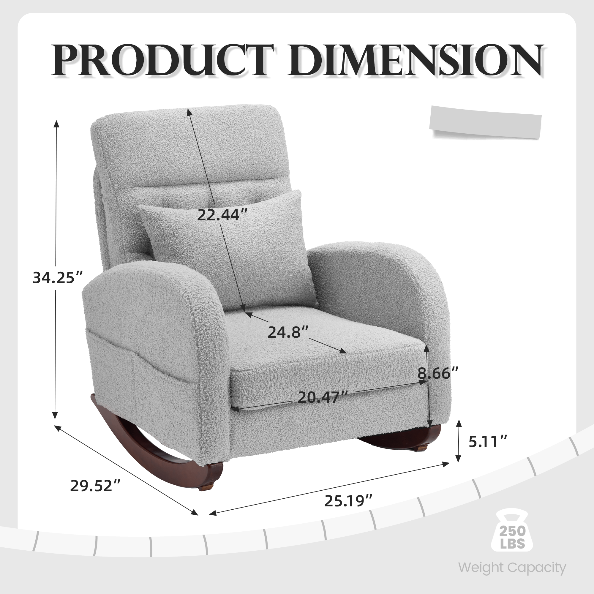 Homrest Teddy Fleece Low Seat Rocking Chair with Blanket & Lumber Pillow, Nursery Glider Chair with Side Pockets