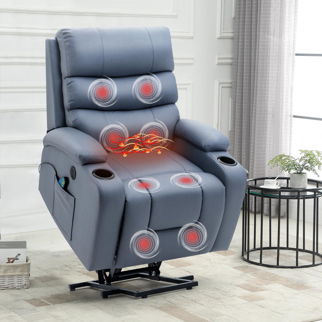 Homrest Power Lift Recliner Chair with Massage & Heat, Cup Holders & USB Port, Blue