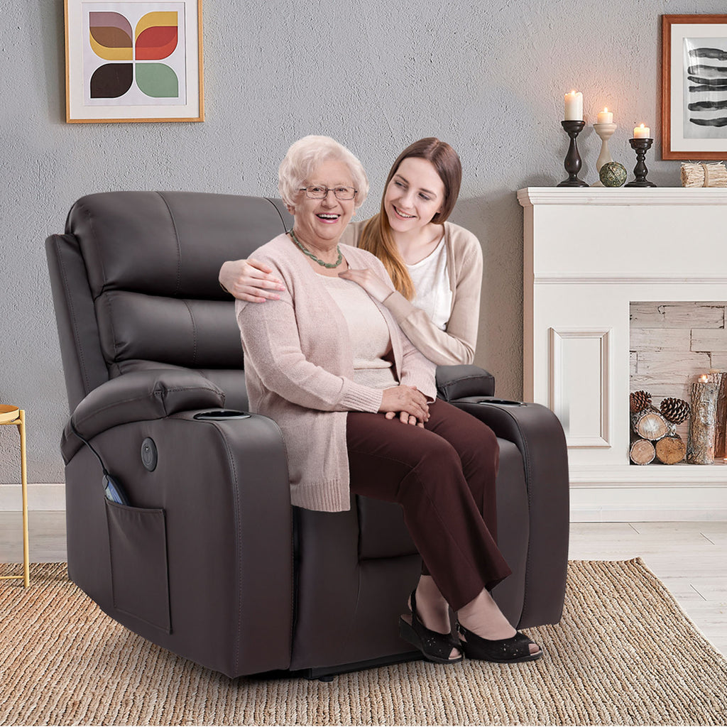 Ezwish Power Lift Chair Recliner for Elderly with Massage & Heat with USB Port, Brown