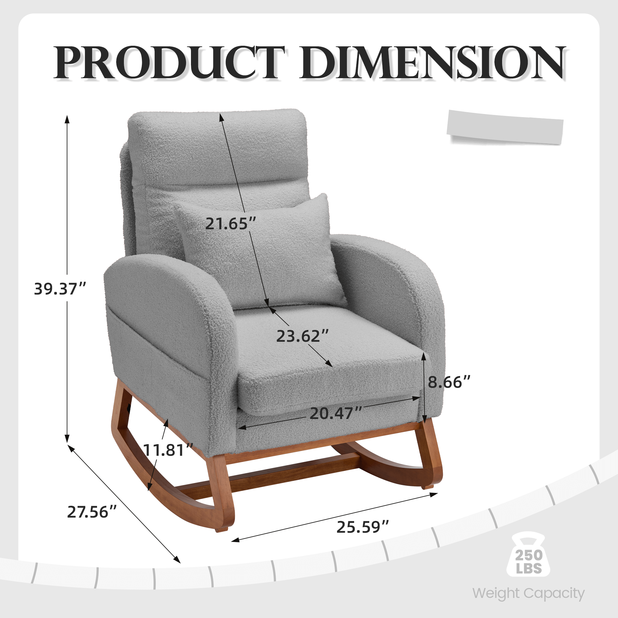 Homrest Modern Rocking Accent Chair with Blanket & Lumber Pillow, High Back Glider Chair Nursery Chair with Dual Side Pockets