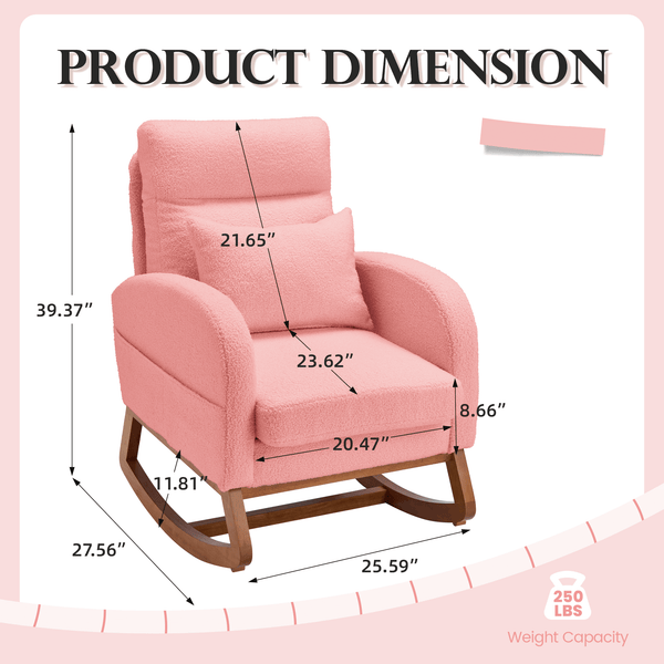 Homrest Modern Rocking Accent Chair with Blanket & Lumber Pillow, High Back Glider Chair Nursery Chair with Dual Side Pockets