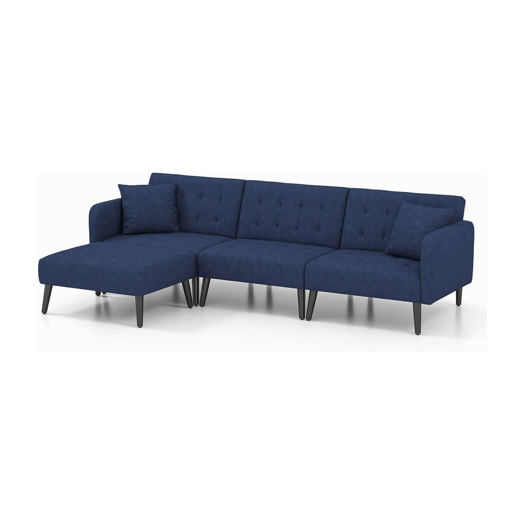 Convertible Sectional Sofa Bed with Adjustable Backrest and Ottoman for Living Room, Blue