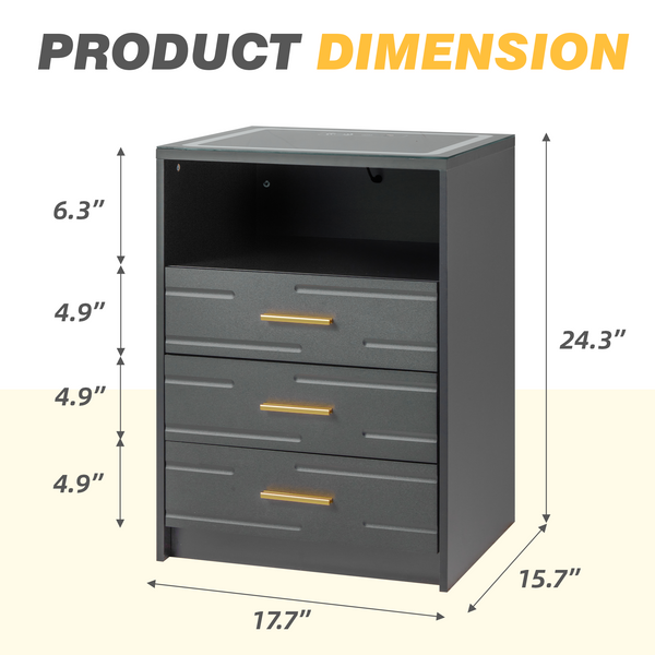 HOMREST LED Nightstand with Wireless Charging, Smart Bedside Table with Drawers & Adjustable LED Lights, Gray