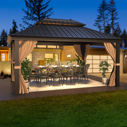 Homrest 12'x16' Hardtop Gazebo Galvanized Steel Double-Roof Pergola w/ Netting Curtain - Homrest