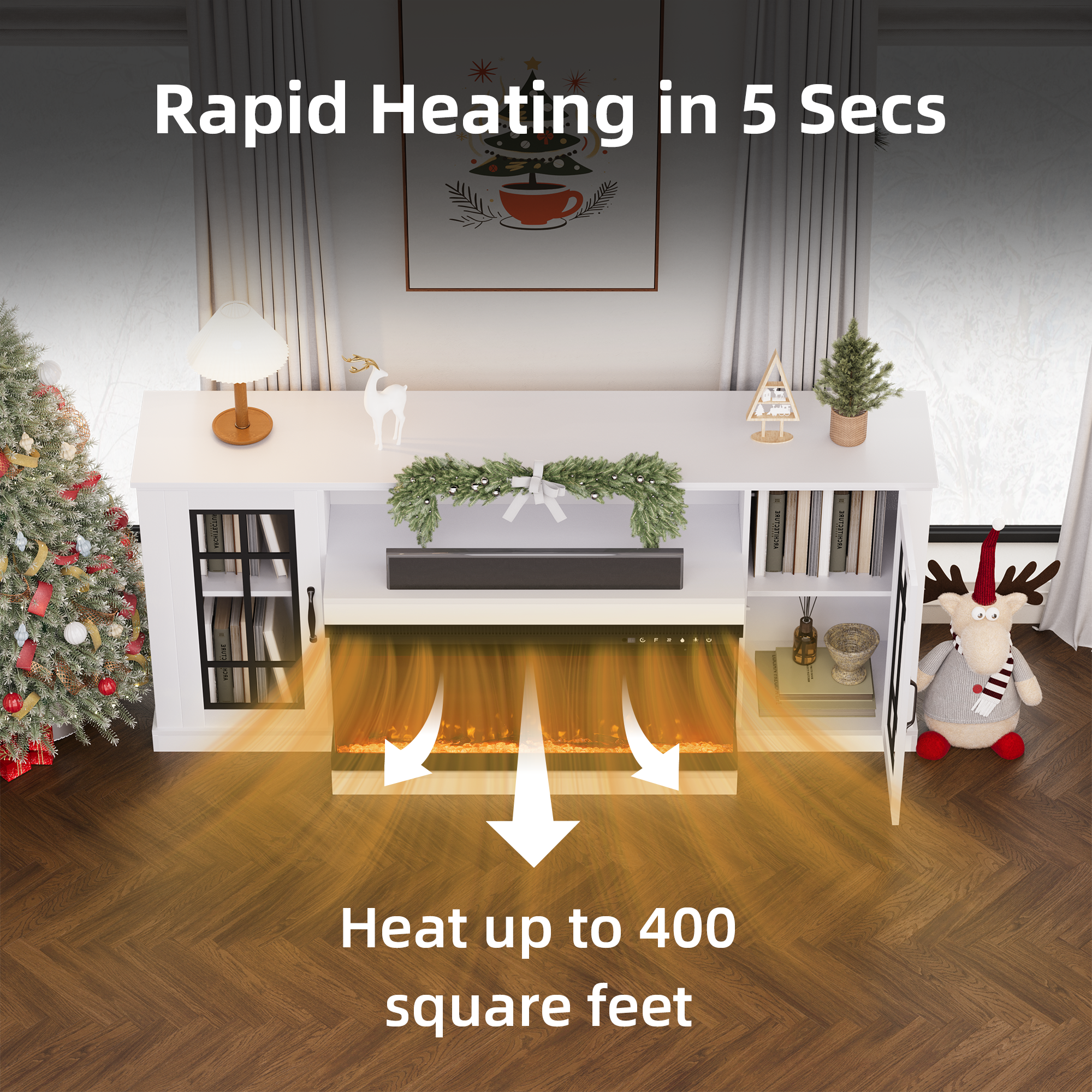 HOMREST 70" 3 Sided Glass Fireplace TV Stand, Modern Media Console with 12 Color Flames,White
