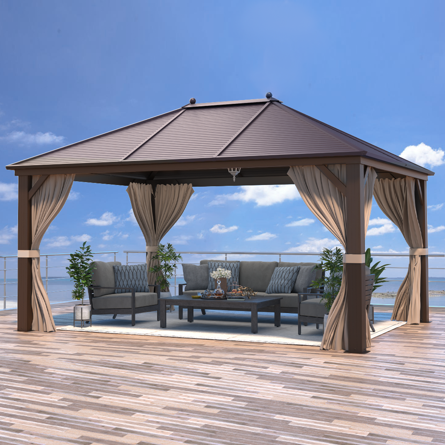 Homrest 10'x13' Galvanized Steel Hardtop Gazebo Aluminum Frame with Netting Curtains - Homrest