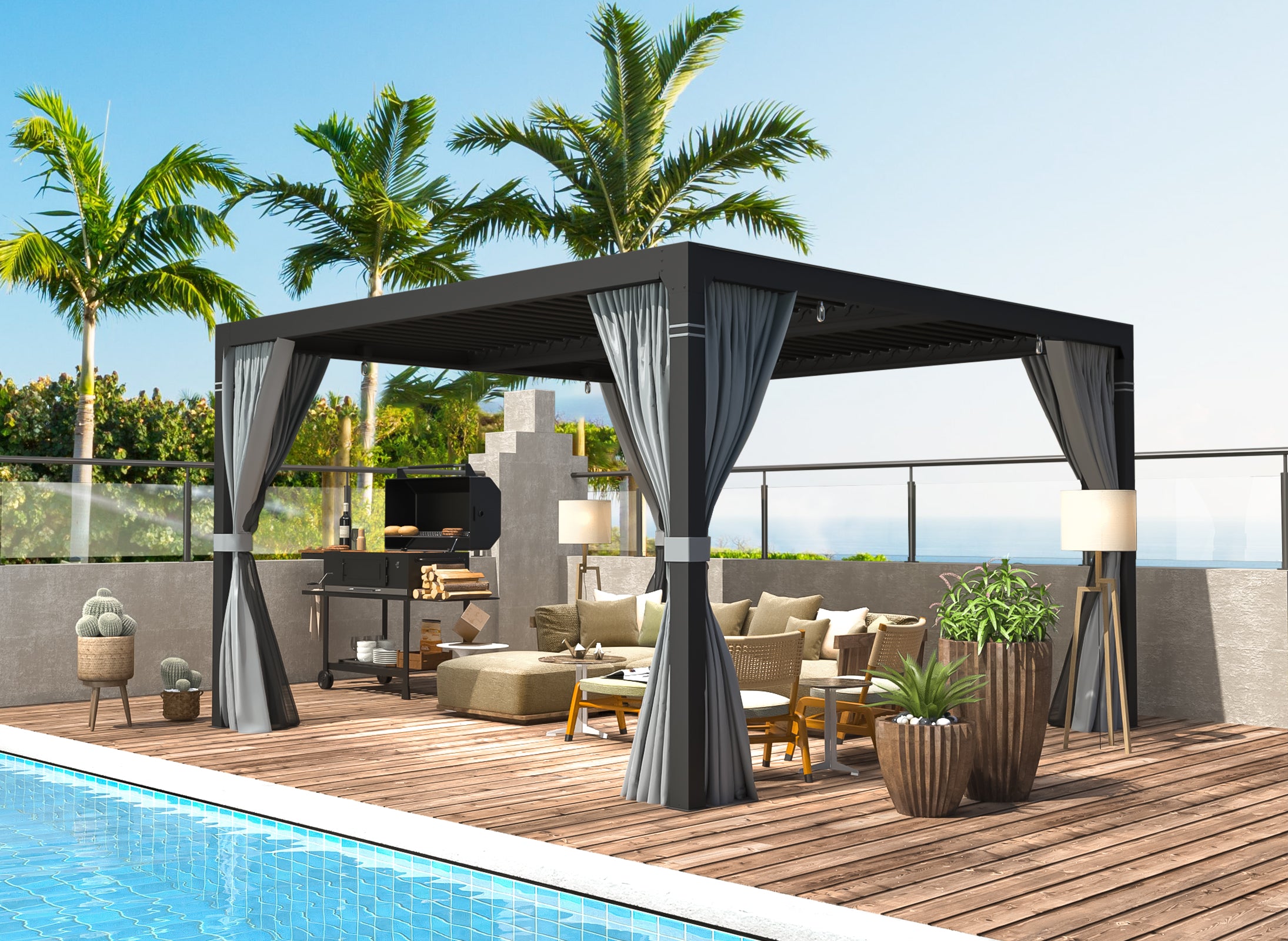 HOMREST Louvered Pergola 10x10 Outdoor Hard Top Pergola with Aluminum Frame, Gray-Black