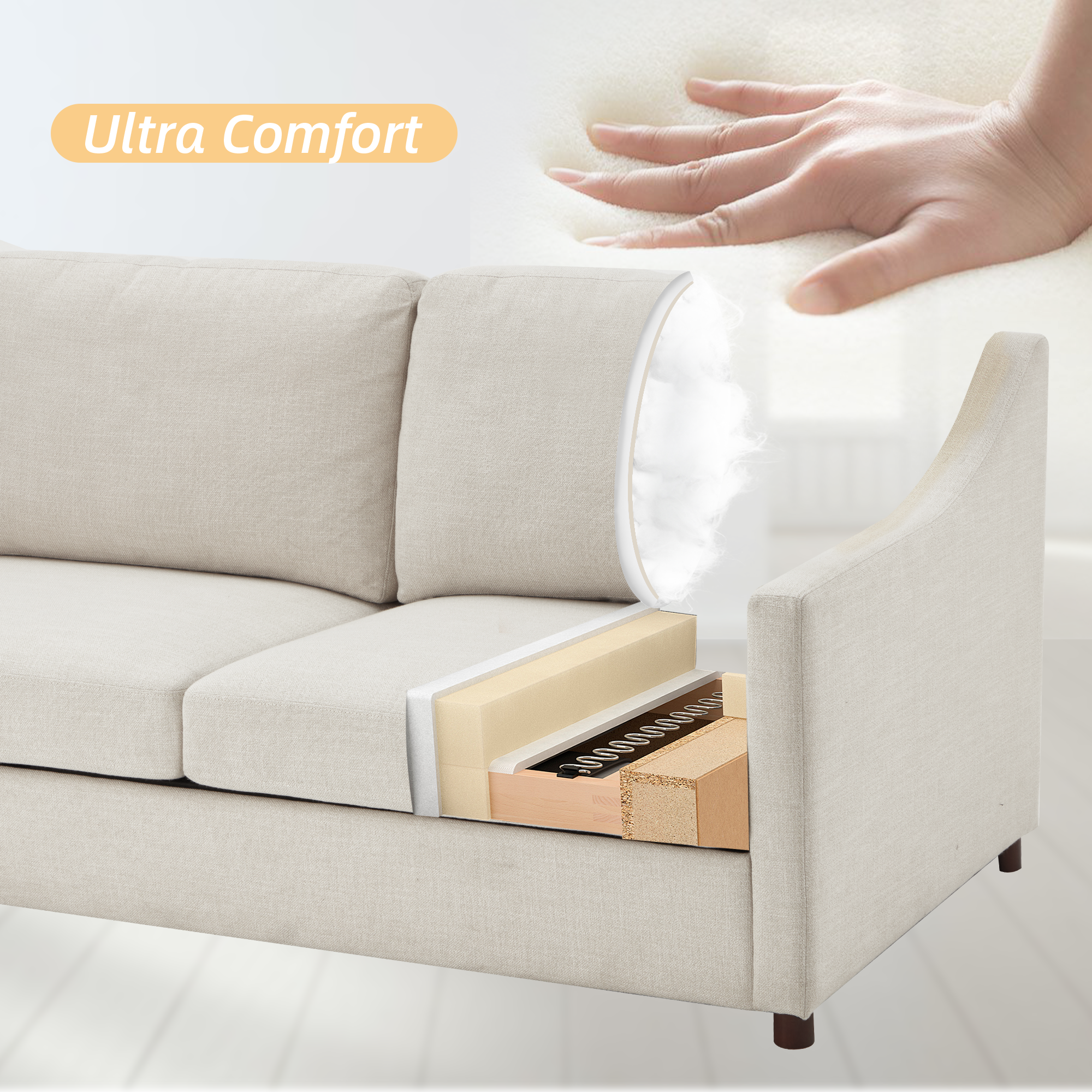 Loveseat Sofa, Upholstered Couch with Removable Cover for Living Room, Beige | Homrest Furniture