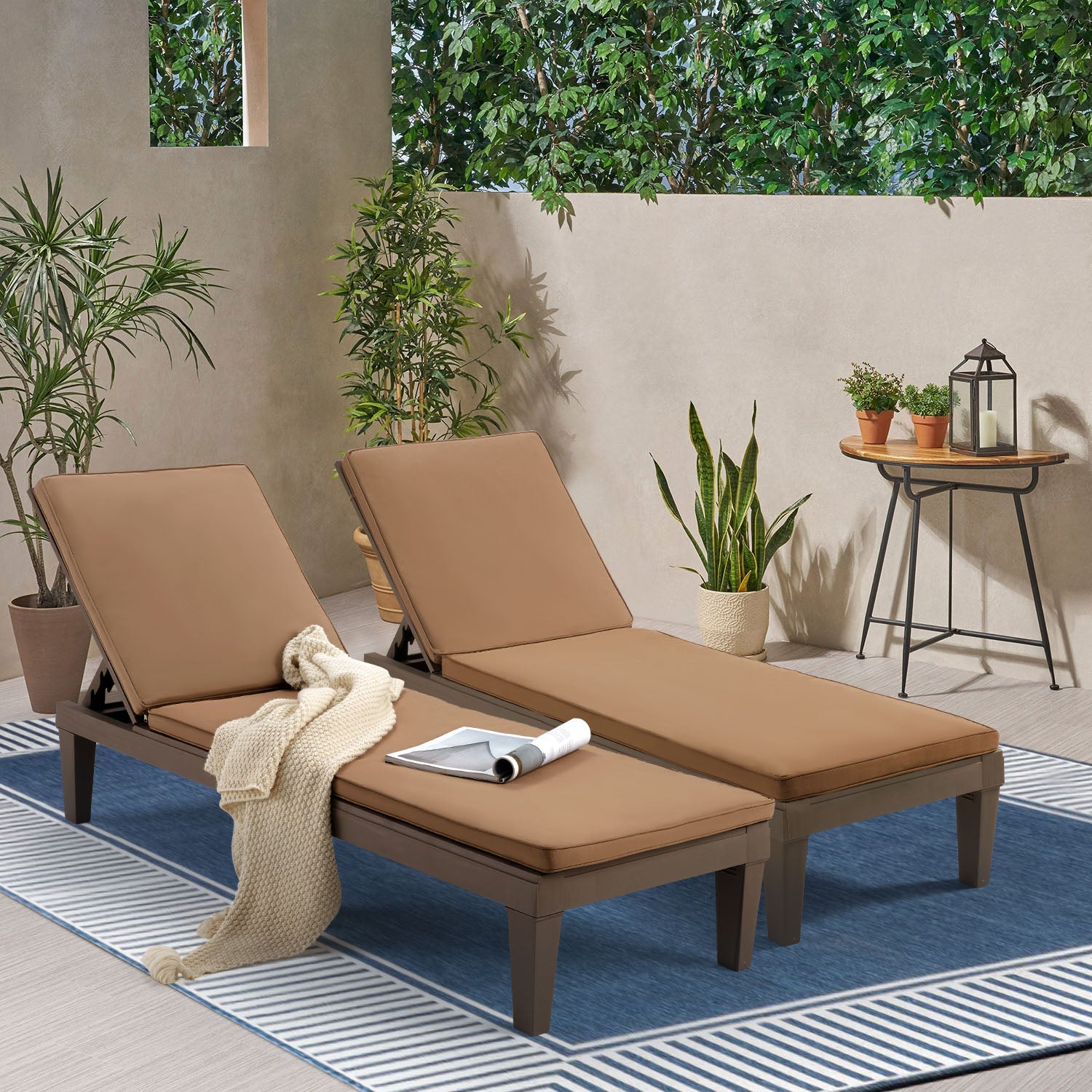 HOMREST Outdoor Chaise Lounge Chairs Set of 2 with Removable Cushions