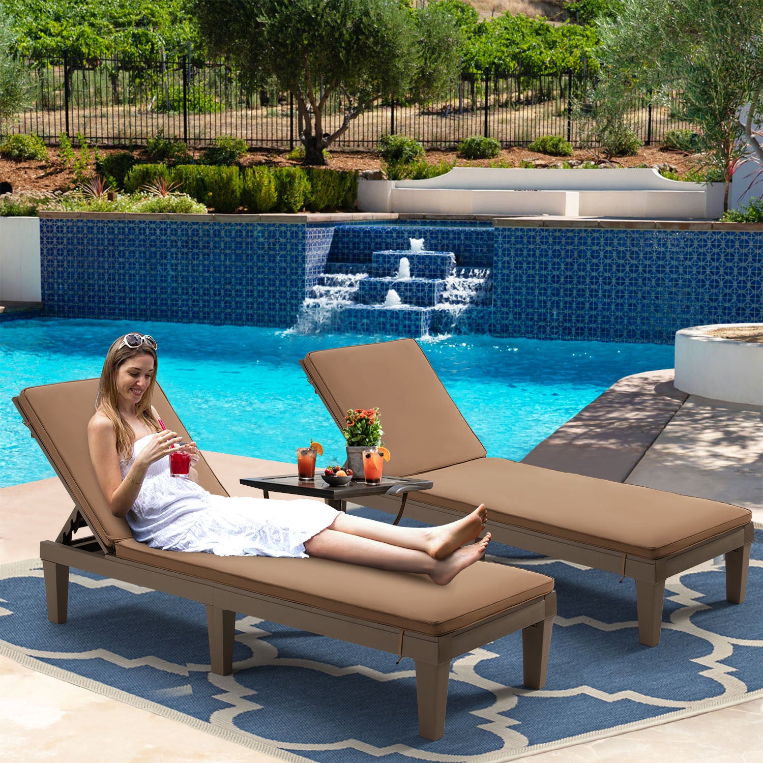 HOMREST Outdoor Chaise Lounge Chairs Set of 2 with Removable Cushions