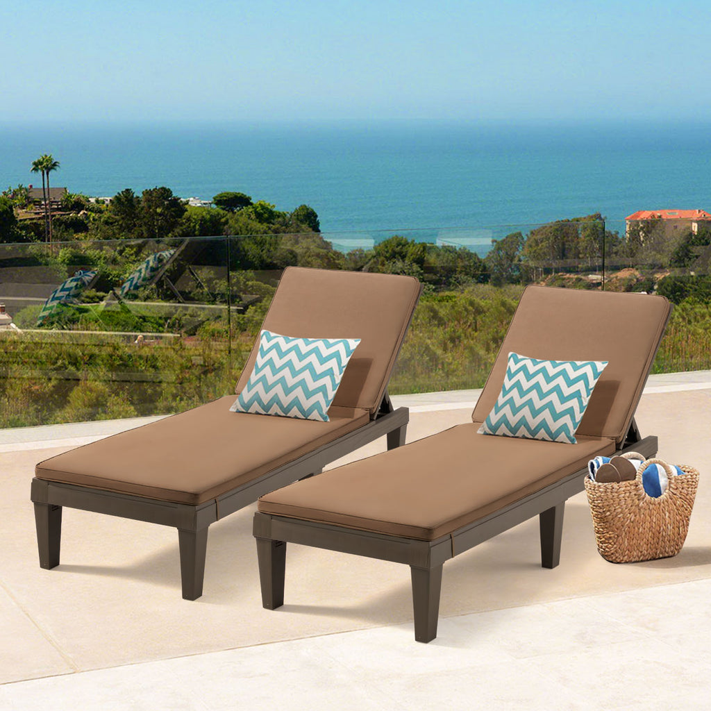 HOMREST Outdoor Chaise Lounge Chairs Set of 2, All-Weather Patio Loungers with Removable Cushions & Wooden Texture Design