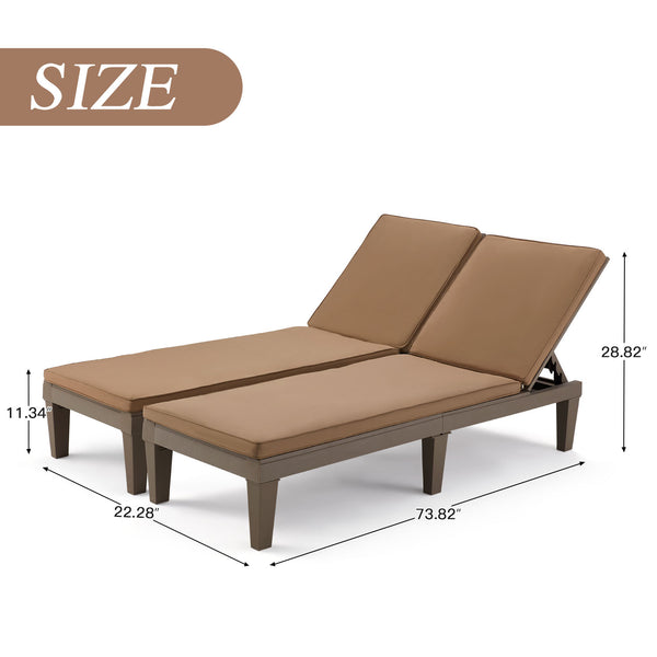 HOMREST Outdoor Chaise Lounge Chairs Set of 2, All-Weather Patio Loungers with Removable Cushions & Wooden Texture Design