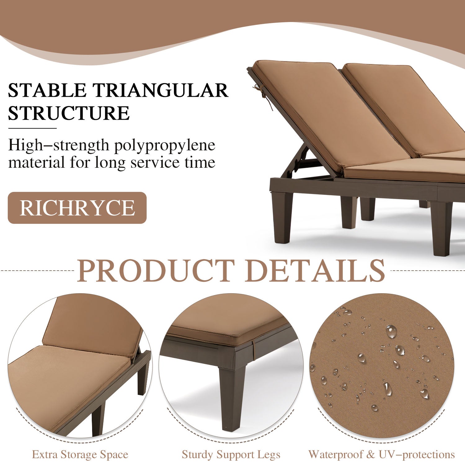 HOMREST Outdoor Chaise Lounge Chairs Set of 2 with Removable Cushions