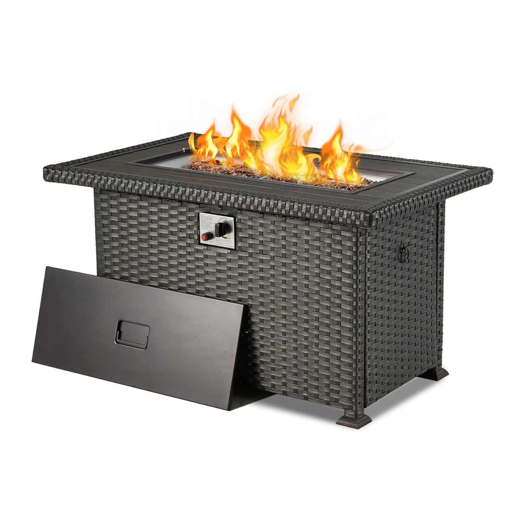 44" Outdoor Propane Gas Fire Pit Table 50000 BTU Auto-Ignition w/ Glass Stone, Black