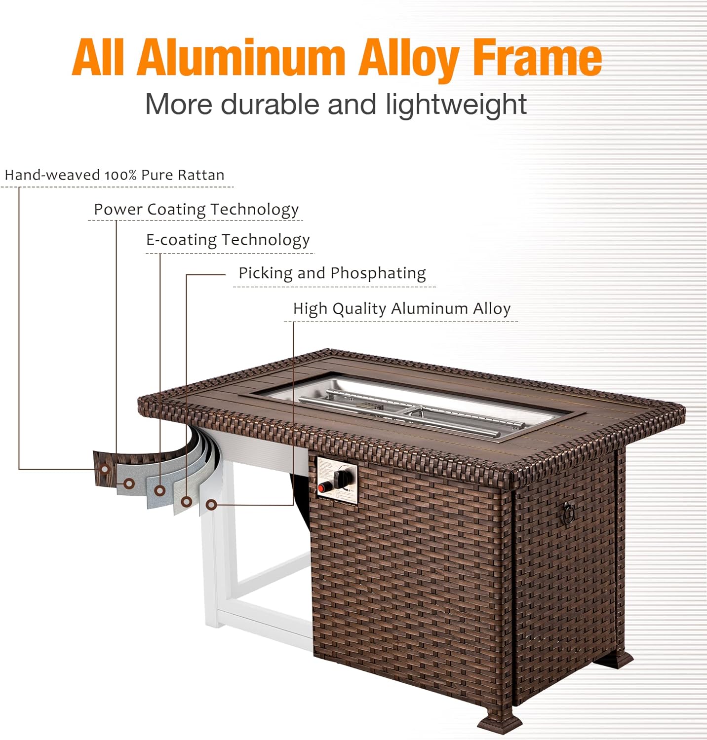 Aluminum tabletop of Homrest fire pit table