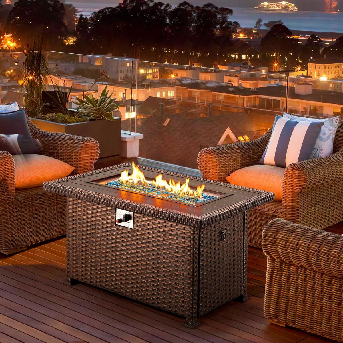 Homrest 50'' propane gas fire pit table with waterproof cover, brown 