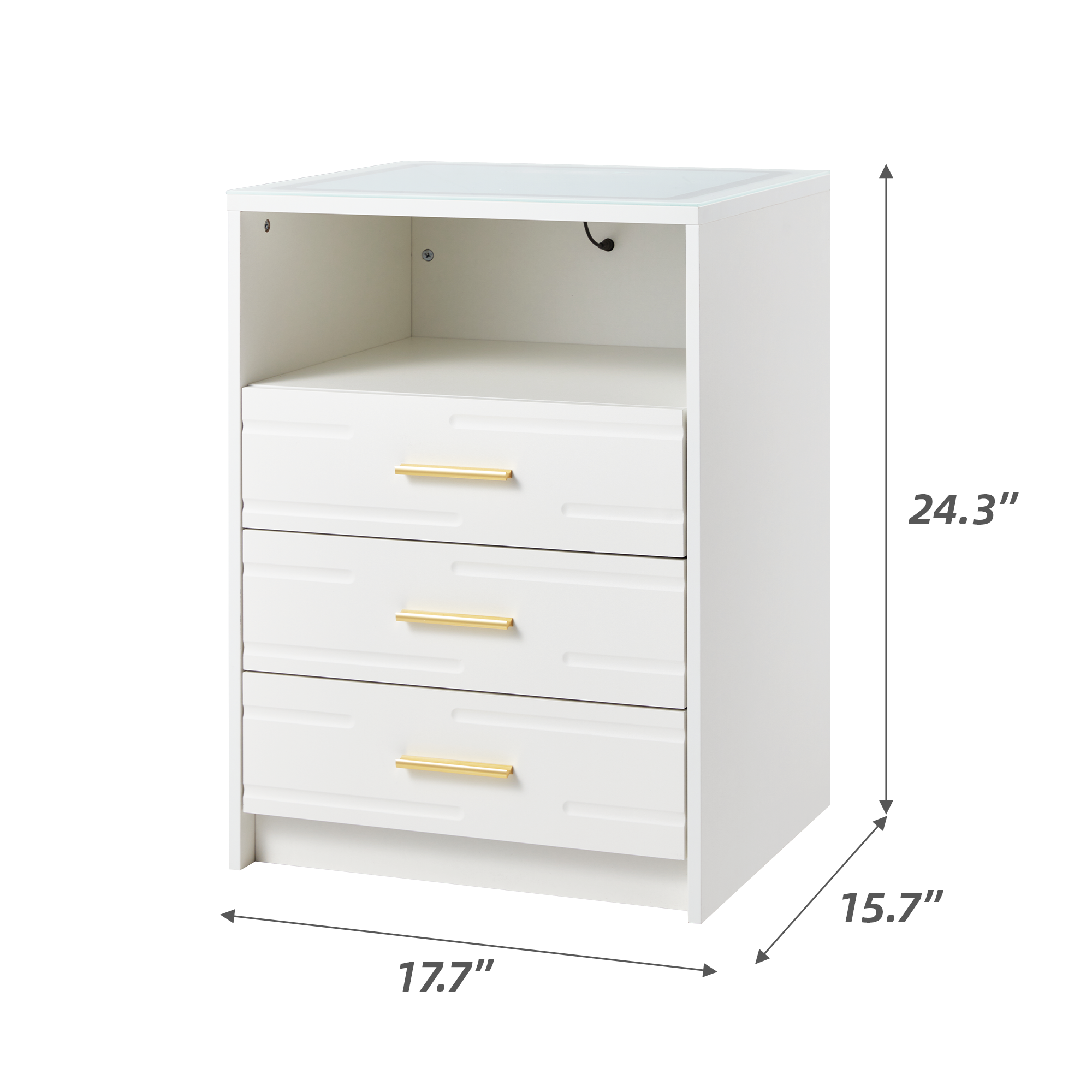 HOMREST LED Nightstand with Wireless Charging, Smart Bedside Table with Drawers & Adjustable LED Lights, White