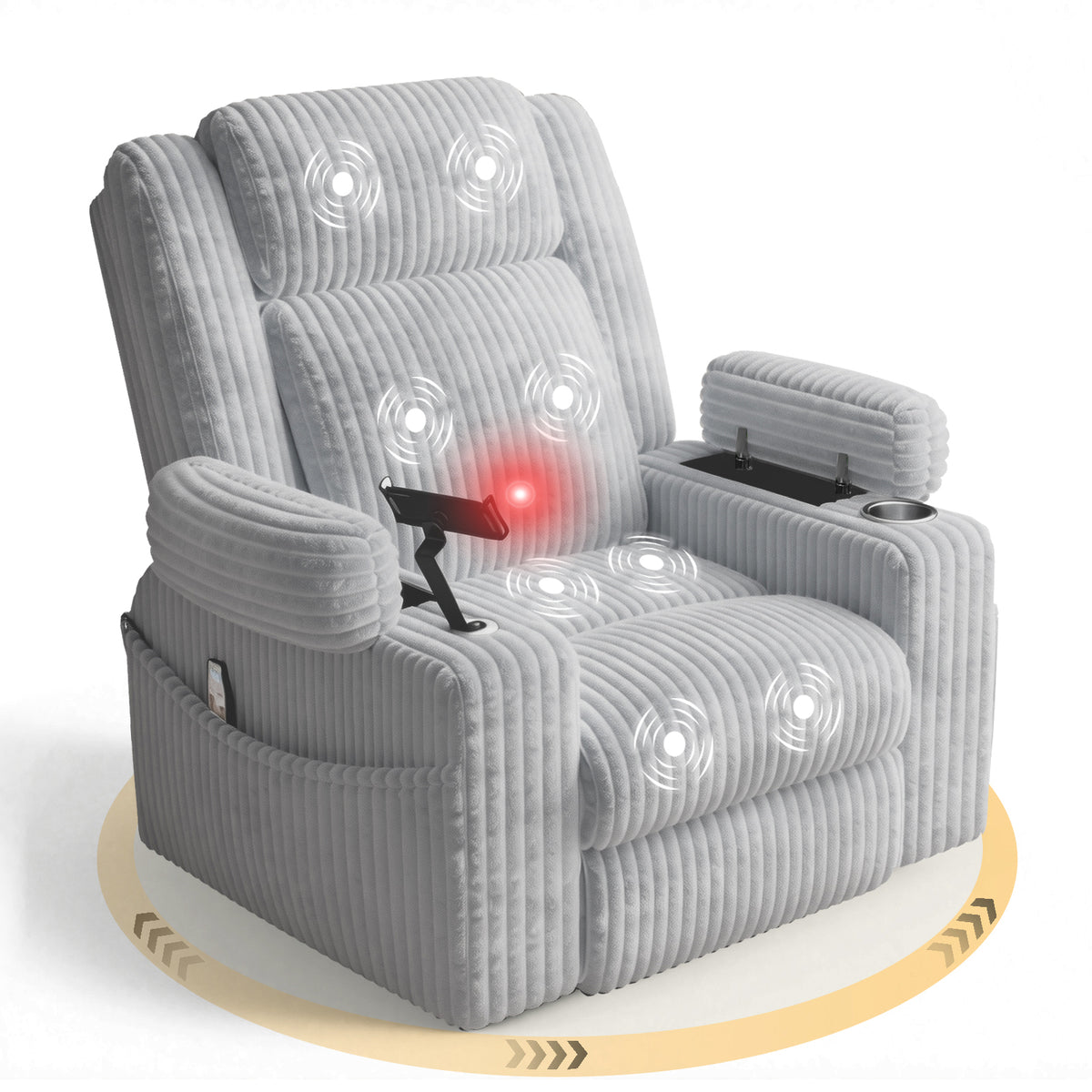 HOMREST Power Oversized Swivel Rocker Recliner with Massage and Heat, Nursery Rocking Chairs for Living Room, Grey