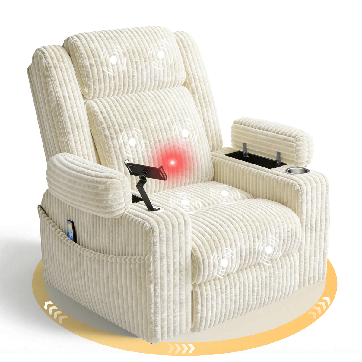 HOMREST Power Oversized Swivel Rocker Recliner with Massage and Heat, Nursery Rocking Chairs for Living Room, Beige