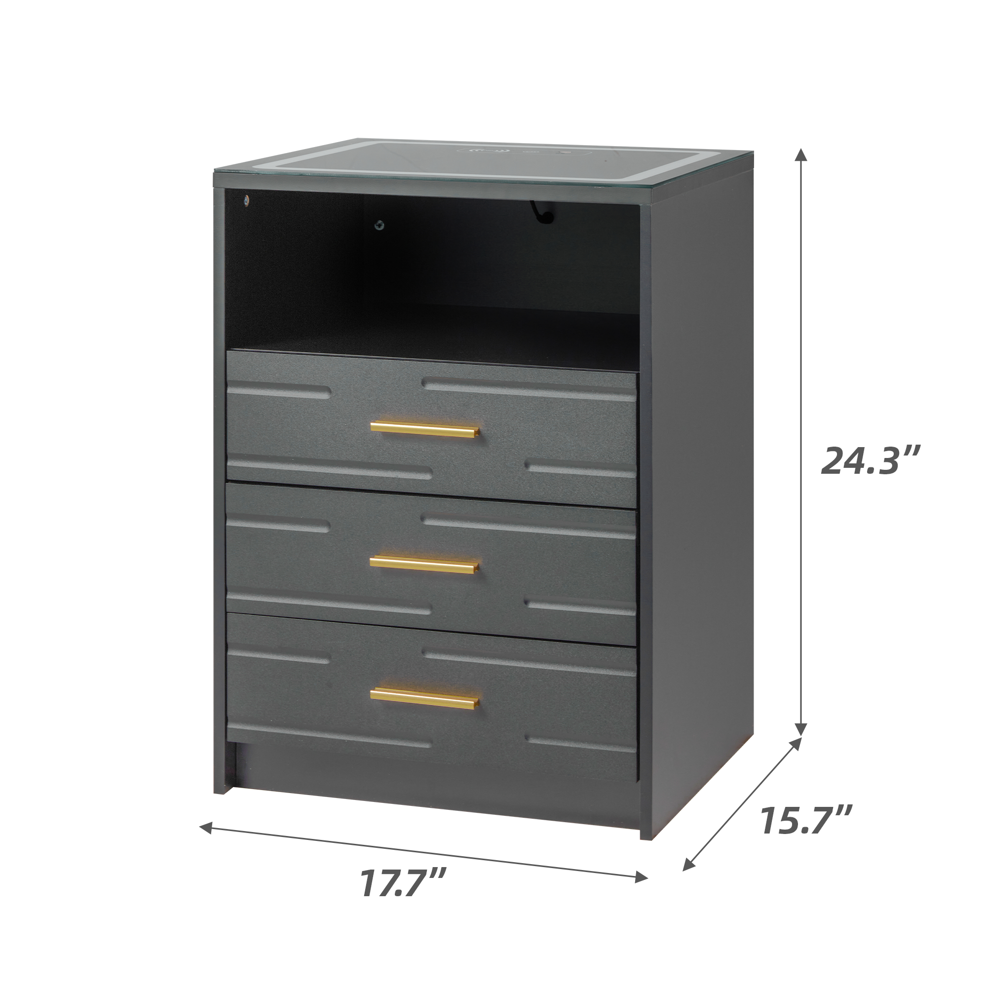 HOMREST LED Nightstand with Wireless Charging, Smart Bedside Table with Drawers & Adjustable LED Lights, Gray