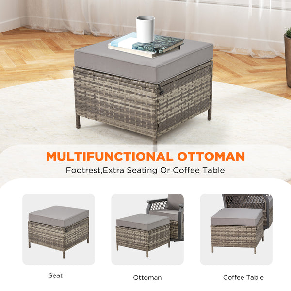 HOMREST 6-Piece Patio Set with Sofa, Swivel Rocking Chairs, Ottoman & Side Table, Grey